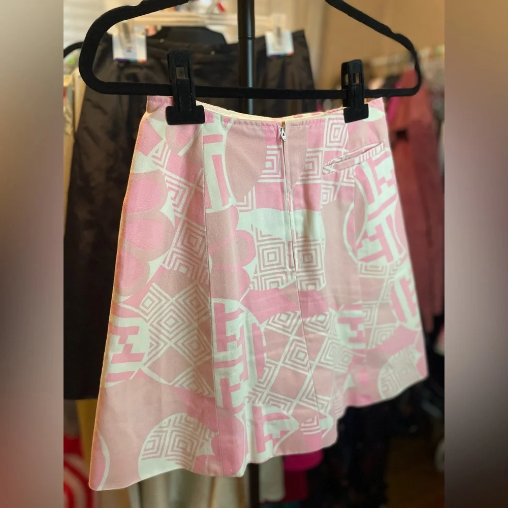 VTG Pink Floral Geometric A-Line Mini Skirt Gordon of Philadelphia - Picture 3 of 10
